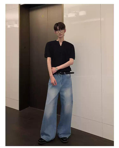 Cui Textured V-Neck Knit T-Shirt-korean-fashion-T-Shirt-Cui's Closet-OH Garments