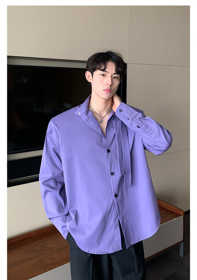 Cui Tie Detail Buttoned Shirt-korean-fashion-Shirt-Cui's Closet-OH Garments