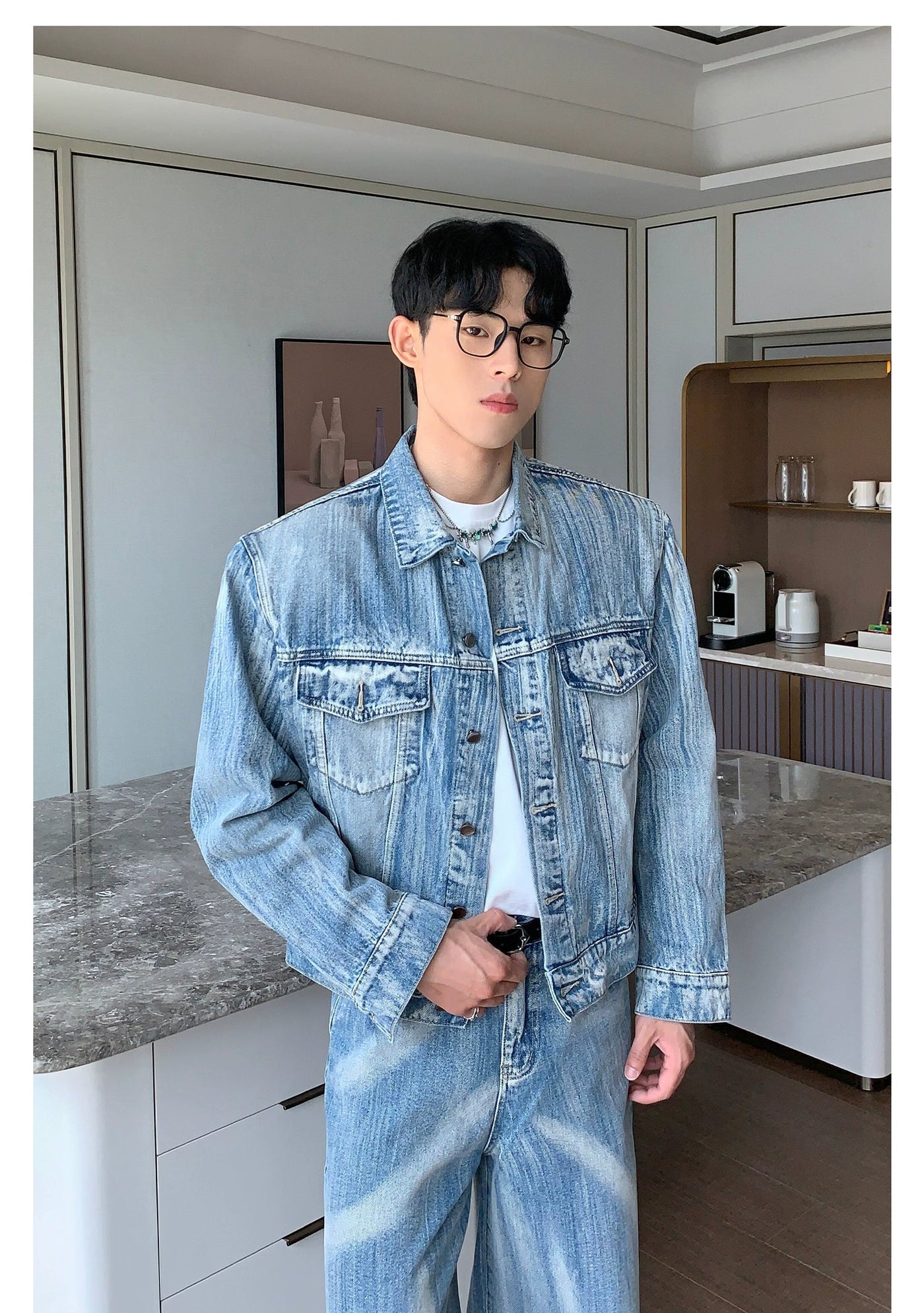 Cui Tie-Dyed Washed Denim Jacket & Jeans Set-korean-fashion-Clothing Set-Cui's Closet-OH Garments