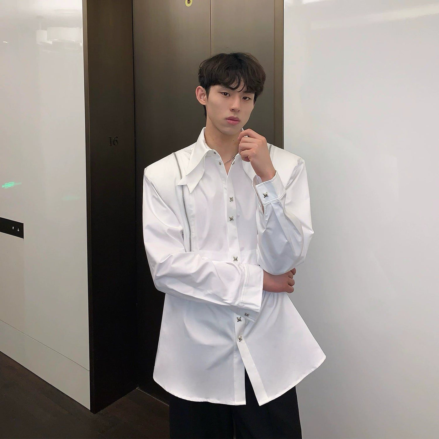 Cui Two Zippers Buttoned Shirt-korean-fashion-Shirt-Cui's Closet-OH Garments
