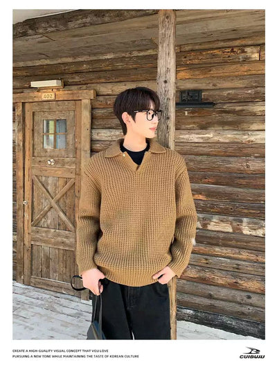 Cui Waffle Textured Polo Sweater-korean-fashion-Sweater-Cui's Closet-OH Garments