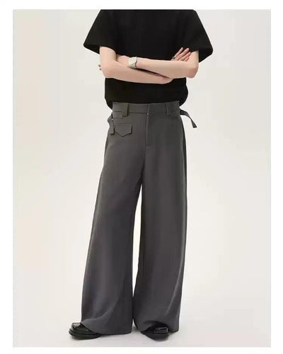 Cui Waist Buckle Loose Fit Trousers-korean-fashion-Trousers-Cui's Closet-OH Garments