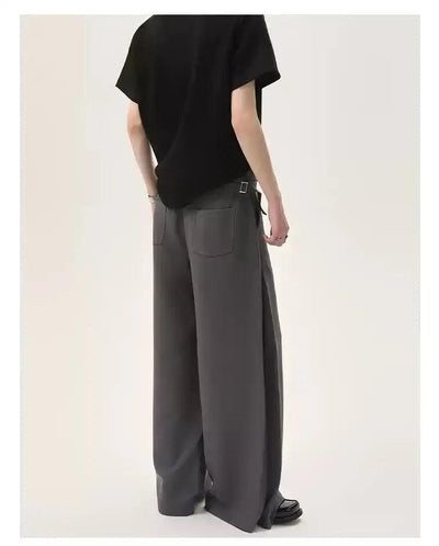 Cui Waist Buckle Loose Fit Trousers-korean-fashion-Trousers-Cui's Closet-OH Garments