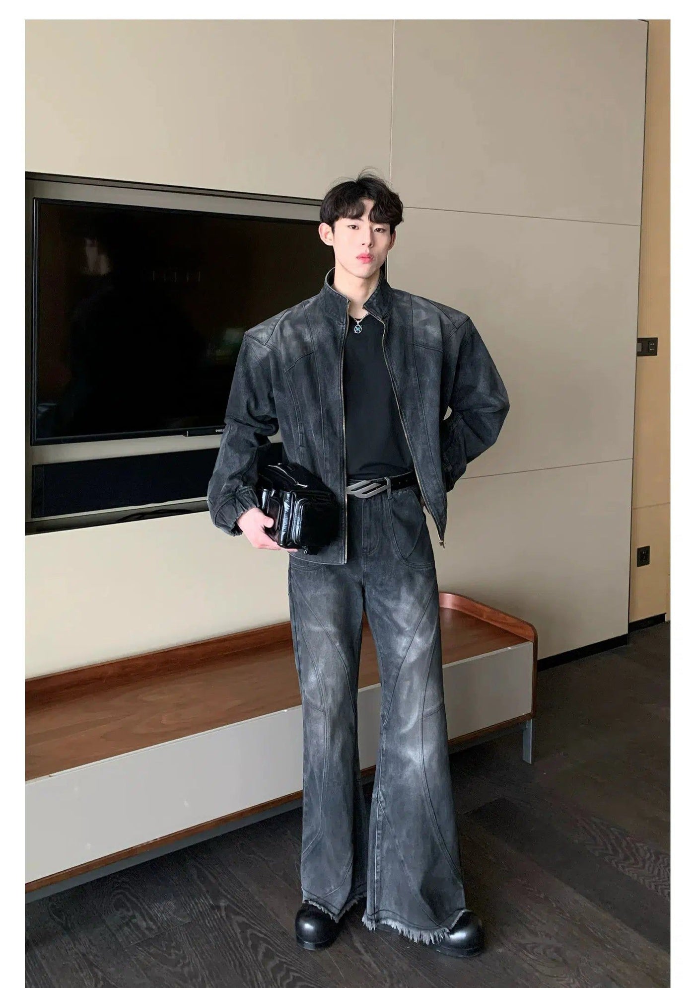 Cui Washed Denim Jacket & Stitch Details Jeans Set-korean-fashion-Clothing Set-Cui's Closet-OH Garments