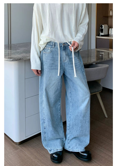 Cui Washed Drawstring Waist Jeans-korean-fashion-Jeans-Cui's Closet-OH Garments