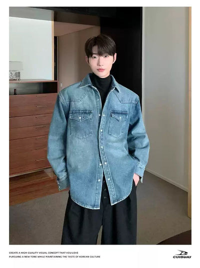 Cui Washed Flap Pocket Denim Jacket-korean-fashion-Jacket-Cui's Closet-OH Garments