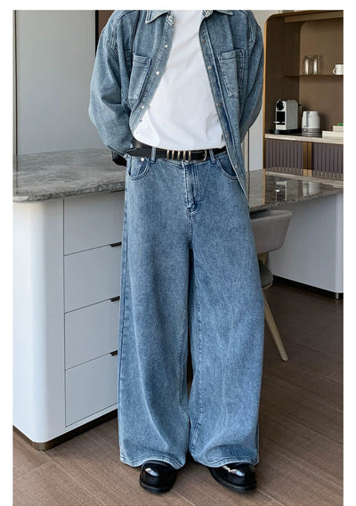 Cui Washed Line Textured Denim Jacket & Wide Jeans Set-korean-fashion-Clothing Set-Cui's Closet-OH Garments