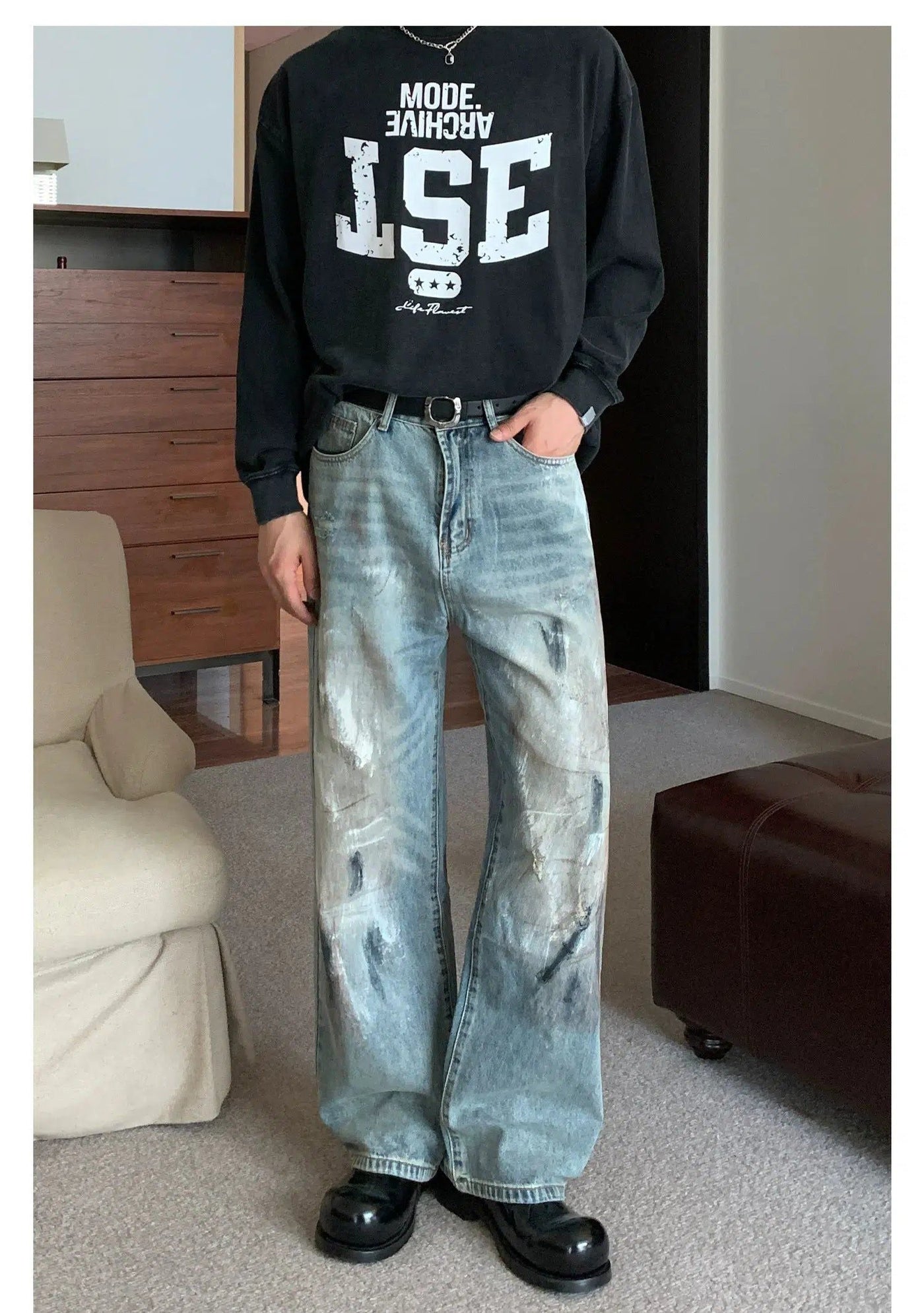 Cui Washed Paint Smudged Jeans-korean-fashion-Jeans-Cui's Closet-OH Garments