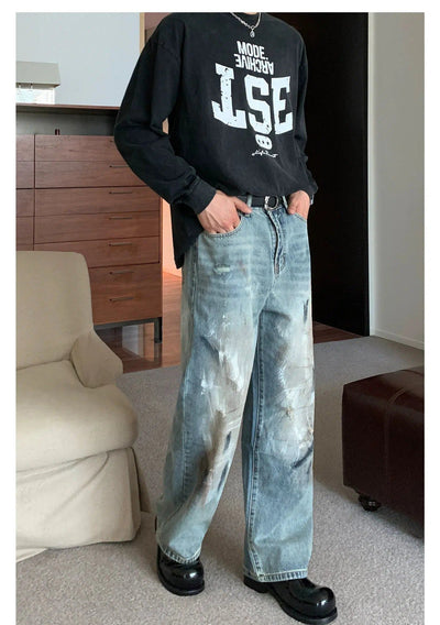 Cui Washed Paint Smudged Jeans-korean-fashion-Jeans-Cui's Closet-OH Garments