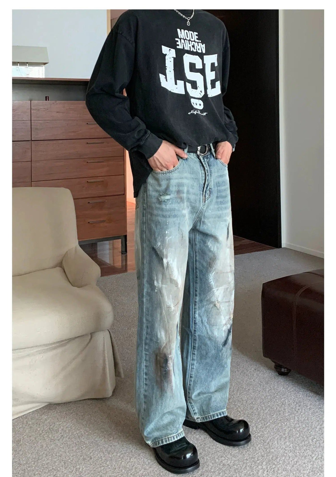 Cui Washed Paint Smudged Jeans-korean-fashion-Jeans-Cui's Closet-OH Garments