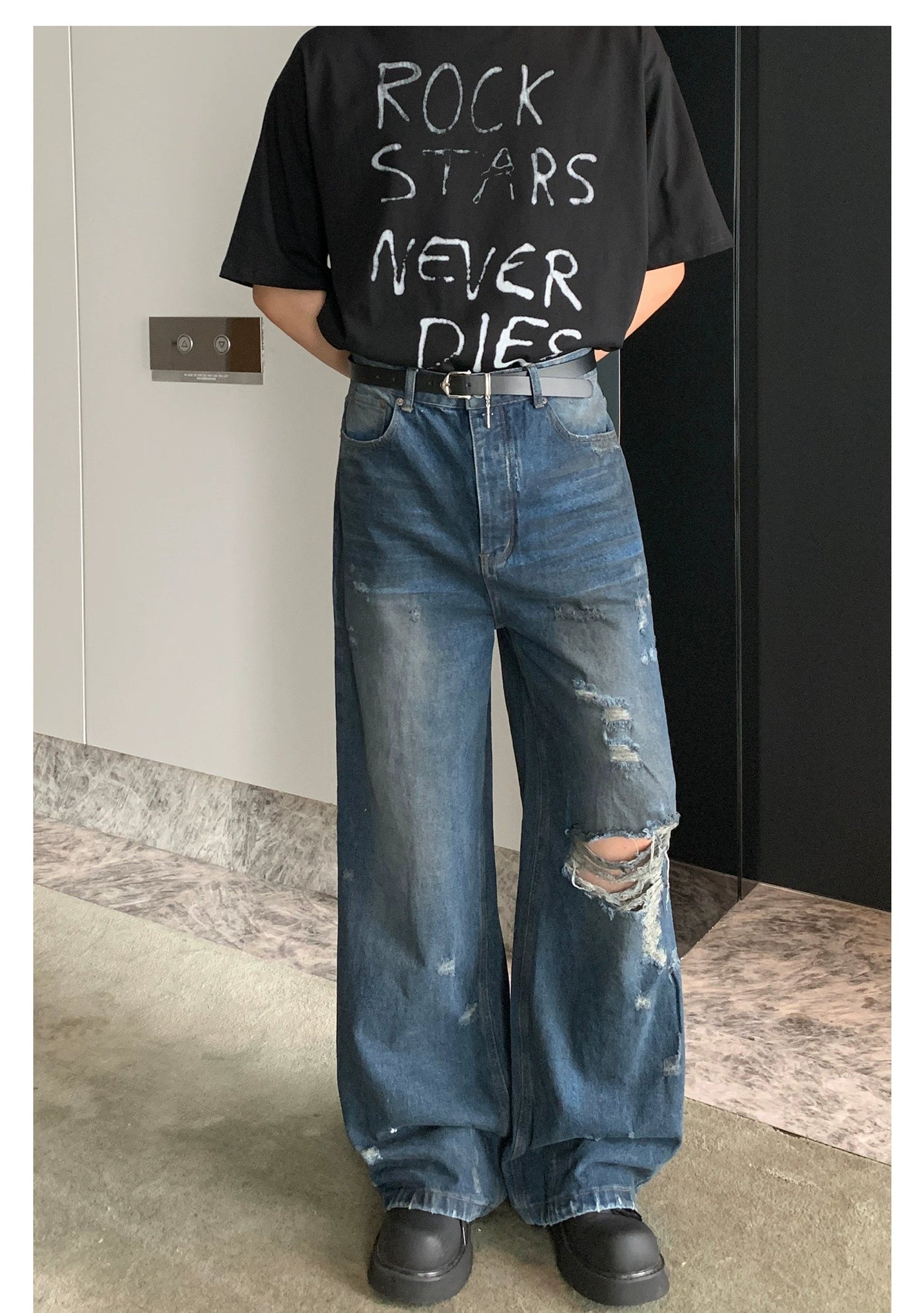 Cui Washed & Ripped Jeans-korean-fashion-Jeans-Cui's Closet-OH Garments