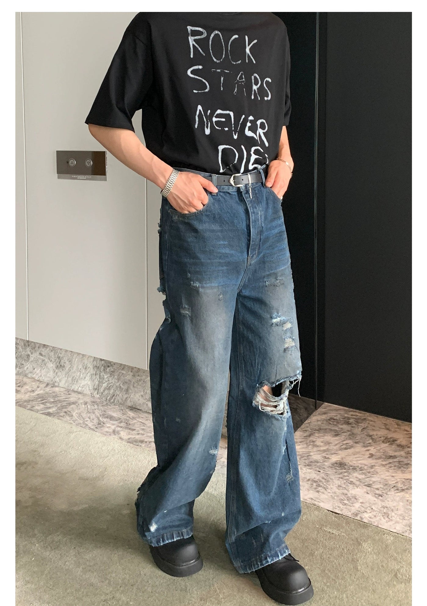 Cui Washed & Ripped Jeans-korean-fashion-Jeans-Cui's Closet-OH Garments