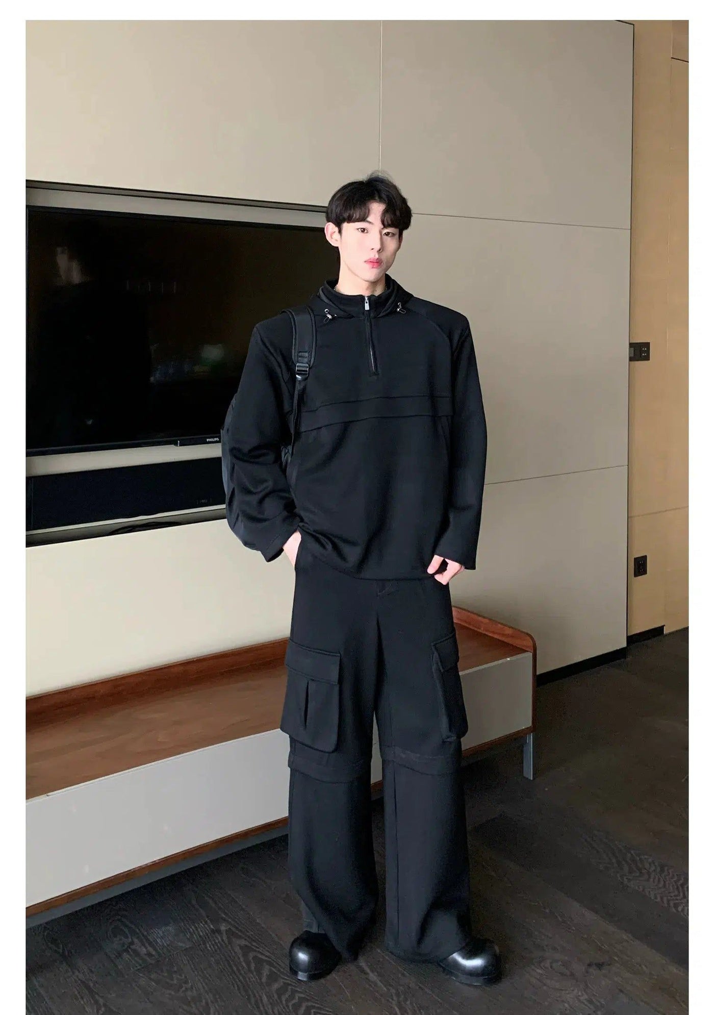 Cui Wide Shoulder Boxy Jacket & Cargo Pants Set-korean-fashion-Clothing Set-Cui's Closet-OH Garments