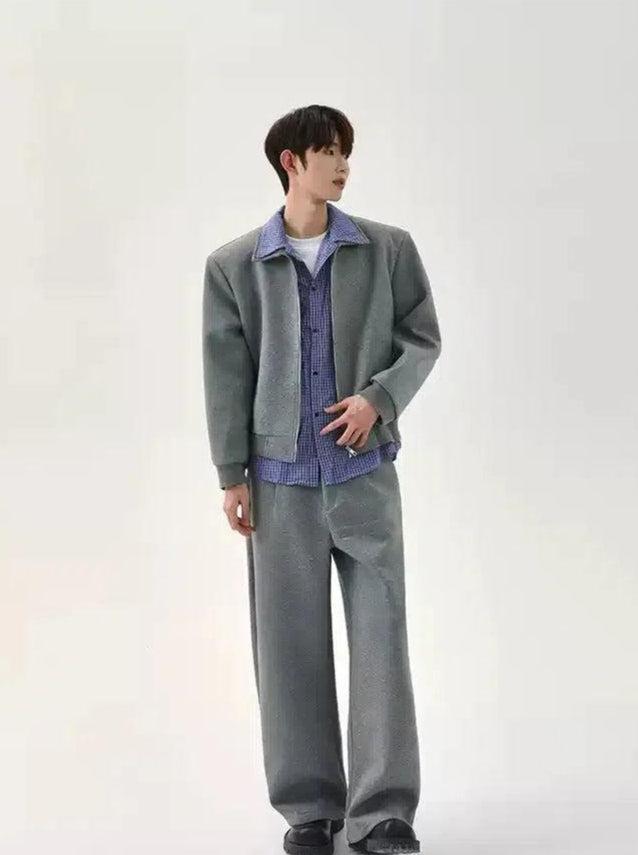 Cui Wide Shoulder Zipped Jacket & Pants Set-korean-fashion-Clothing Set-Cui's Closet-OH Garments