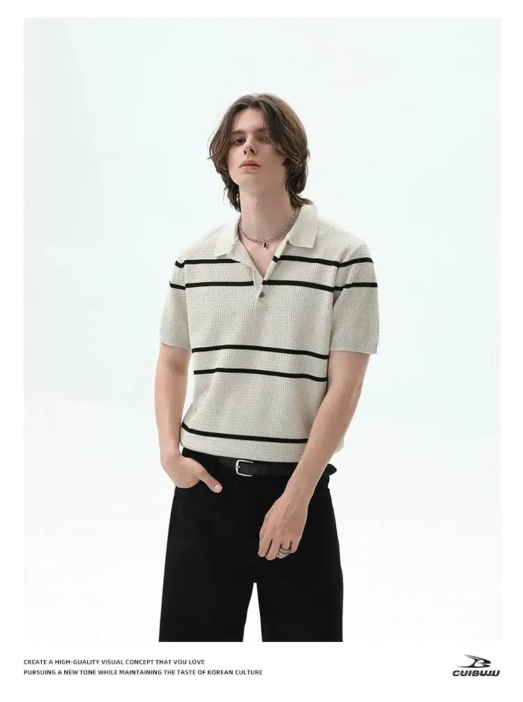 Cui Wide Striped Knit Polo-korean-fashion-Polo-Cui's Closet-OH Garments