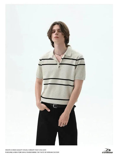 Cui Wide Striped Knit Polo-korean-fashion-Polo-Cui's Closet-OH Garments