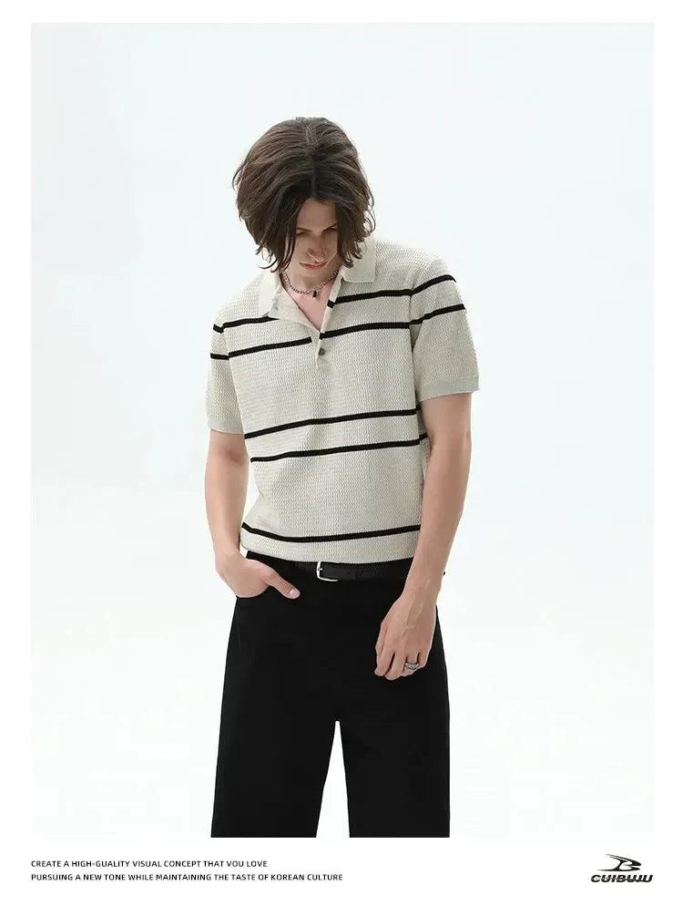 Cui Wide Striped Knit Polo-korean-fashion-Polo-Cui's Closet-OH Garments