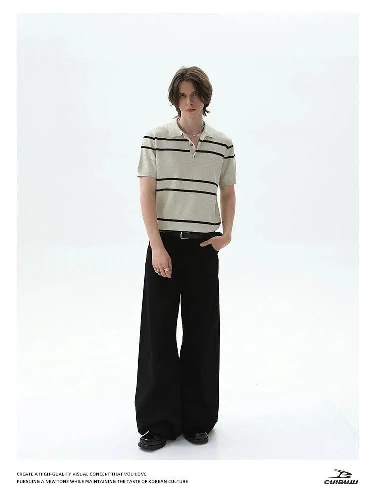 Cui Wide Striped Knit Polo-korean-fashion-Polo-Cui's Closet-OH Garments