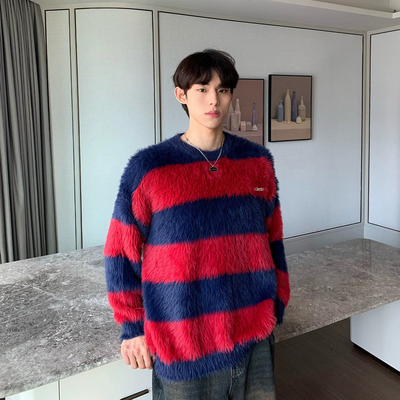 Cui Wide Stripes Fuzzy Sweater-korean-fashion-Sweater-Cui's Closet-OH Garments
