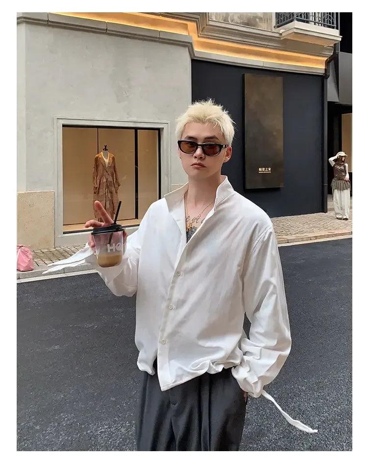 Cui Wrist Strap Buttoned Shirt-korean-fashion-Shirt-Cui's Closet-OH Garments