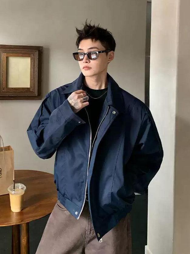 Cui Zip & Snap Button Collared Jacket-korean-fashion-Jacket-Cui's Closet-OH Garments