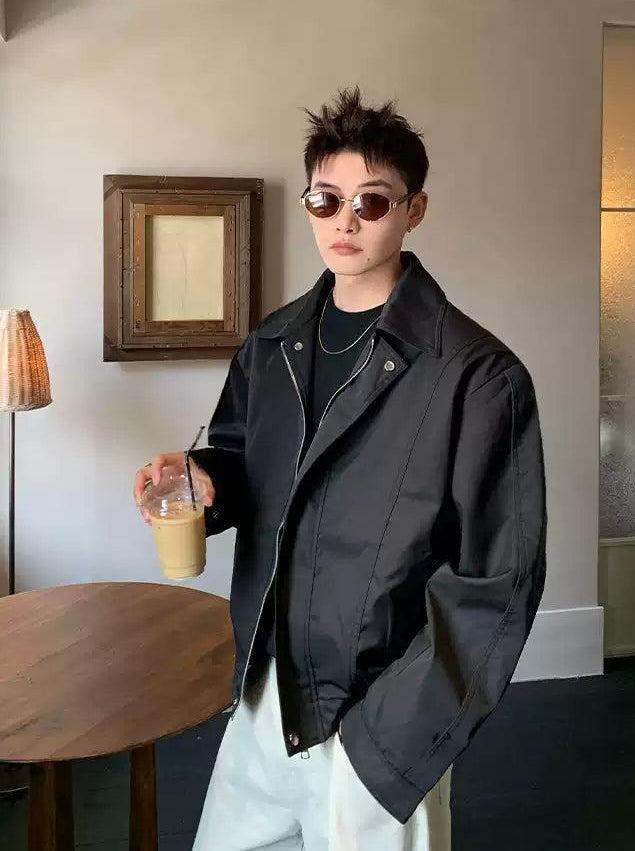 Cui Zip & Snap Button Collared Jacket-korean-fashion-Jacket-Cui's Closet-OH Garments