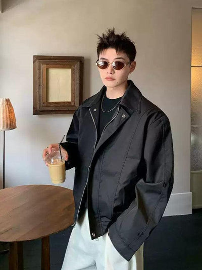 Cui Zip & Snap Button Collared Jacket-korean-fashion-Jacket-Cui's Closet-OH Garments