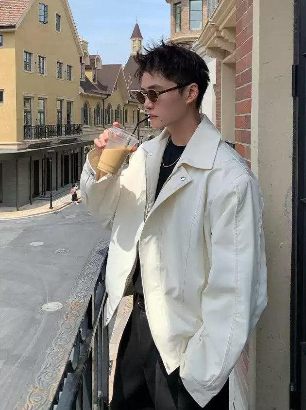 Cui Zip & Snap Button Collared Jacket-korean-fashion-Jacket-Cui's Closet-OH Garments