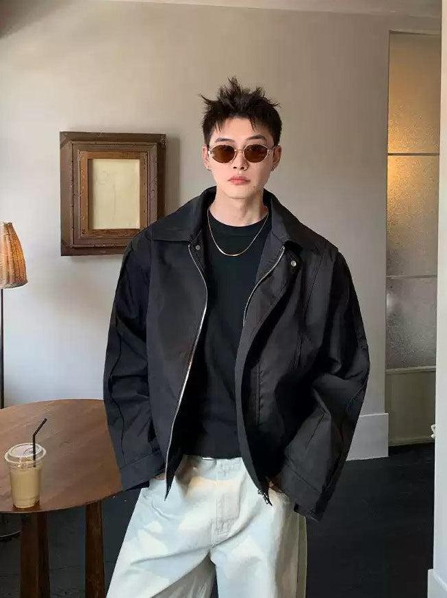 Cui Zip & Snap Button Collared Jacket-korean-fashion-Jacket-Cui's Closet-OH Garments