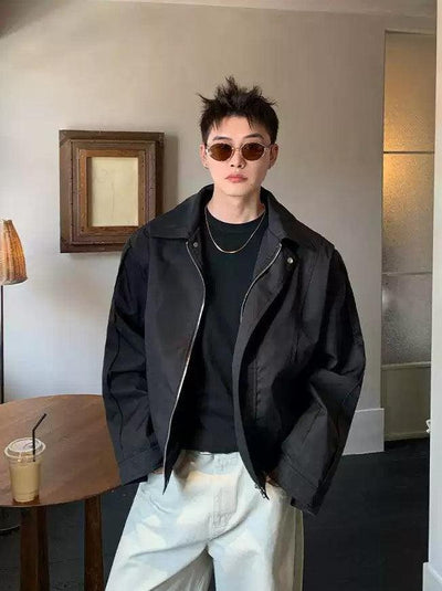 Cui Zip & Snap Button Collared Jacket-korean-fashion-Jacket-Cui's Closet-OH Garments