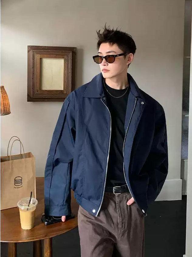 Cui Zip & Snap Button Collared Jacket-korean-fashion-Jacket-Cui's Closet-OH Garments