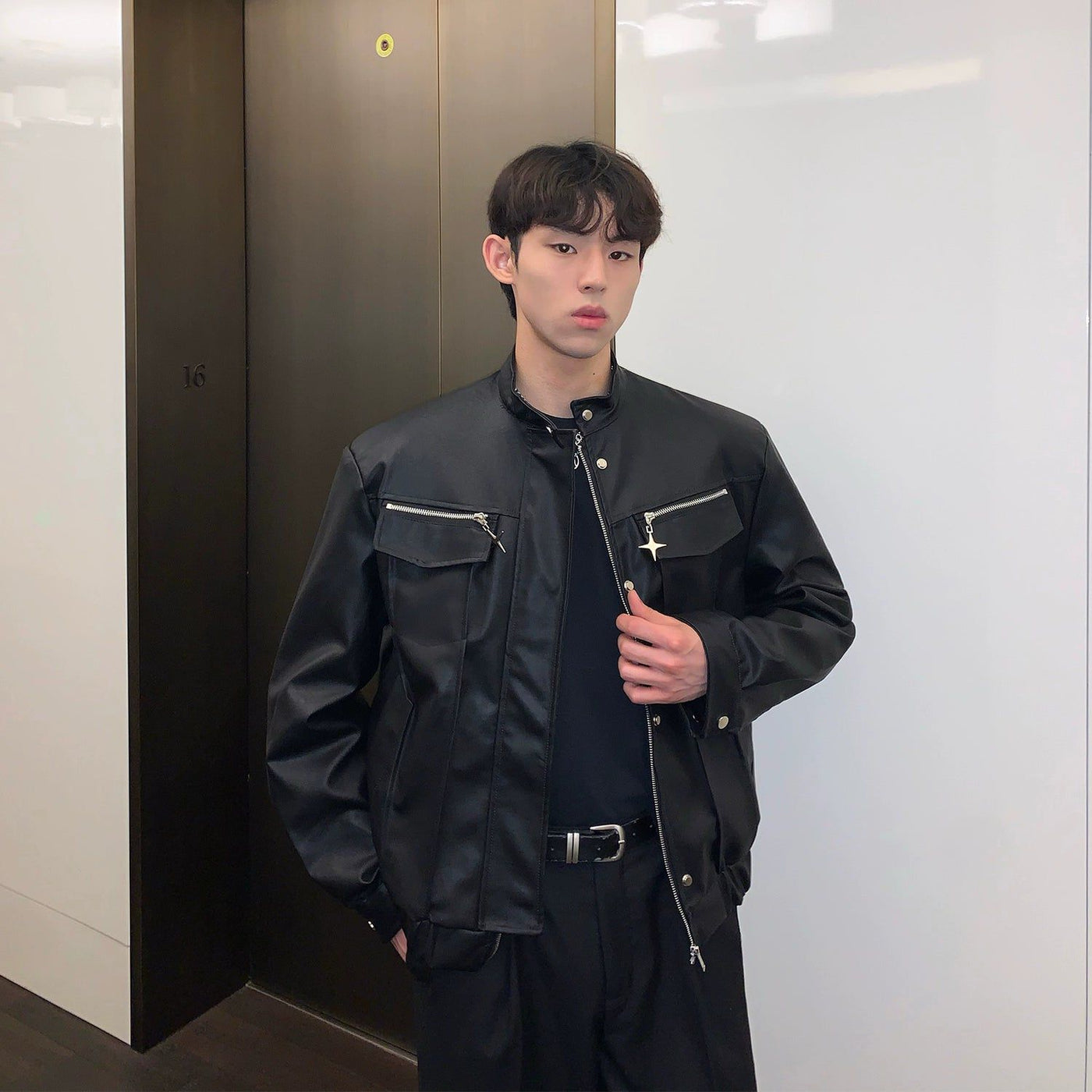 Cui Zipped Pocket PU Leather Jacket-korean-fashion-Jacket-Cui's Closet-OH Garments