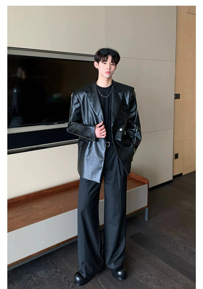 Cui Zipped Sleeves PU Leather Blazer-korean-fashion-Blazer-Cui's Closet-OH Garments