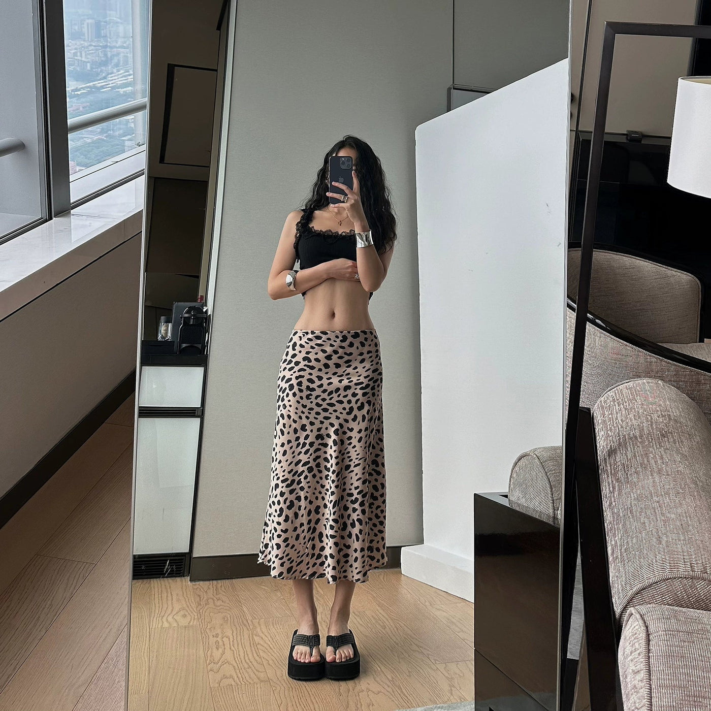 DQ Leopard Print Satin Skirt-korean-fashion-Skirt-DQ's Closet-OH Garments