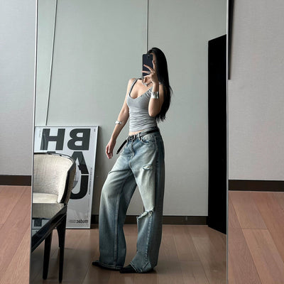 DQ Light Wash Wide Ripped Jeans-korean-fashion-Jeans-DQ's Closet-OH Garments