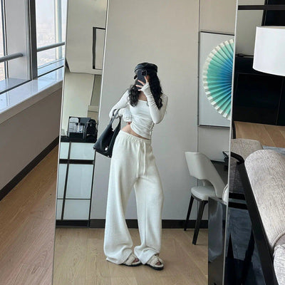 DQ Plain Drawstring Fuzzy Sweatpants-korean-fashion-Pants-DQ's Closet-OH Garments