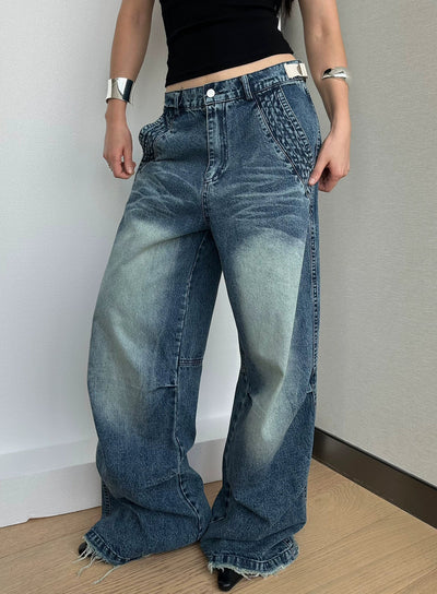DQ Rippled Wash Raw Edge Jeans-korean-fashion-Jeans-DQ's Closet-OH Garments