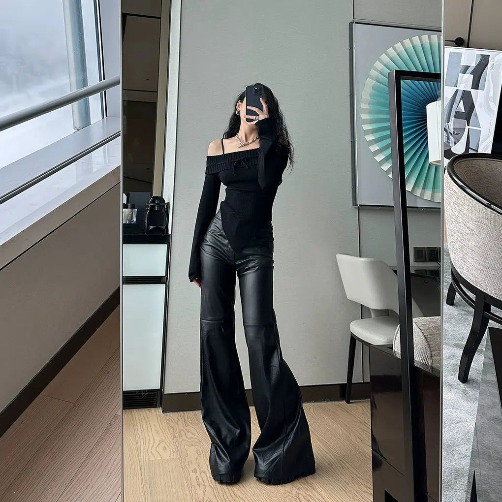 DQ Stitched Matte Loose Flare Leg Pants-korean-fashion-Pants-DQ's Closet-OH Garments