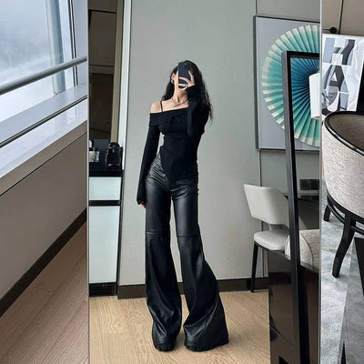 DQ Stitched Matte Loose Flare Leg Pants-korean-fashion-Pants-DQ's Closet-OH Garments