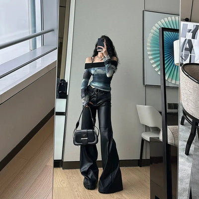DQ Stitched Matte Loose Flare Leg Pants-korean-fashion-Pants-DQ's Closet-OH Garments