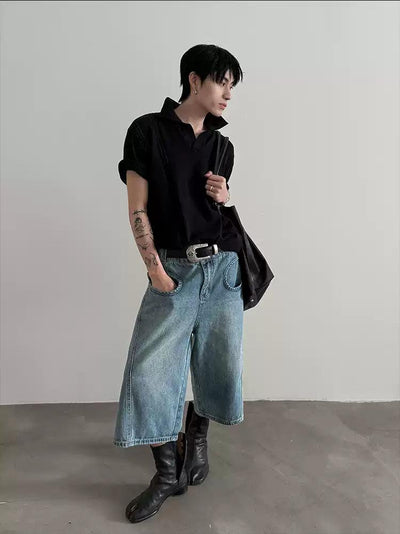 Gen Arc Pocket Detail Denim Shorts-korean-fashion-Shorts-Gen's Closet-OH Garments