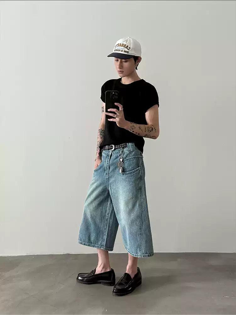 Gen Arc Pocket Detail Denim Shorts-korean-fashion-Shorts-Gen's Closet-OH Garments