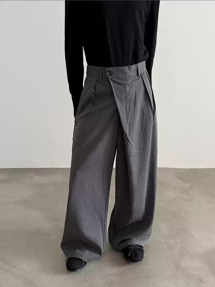 Gen Asymmetric Button Pleated Trousers-korean-fashion-Trousers-Gen's Closet-OH Garments