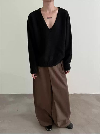 Gen Asymmetric Button Pleated Trousers-korean-fashion-Trousers-Gen's Closet-OH Garments