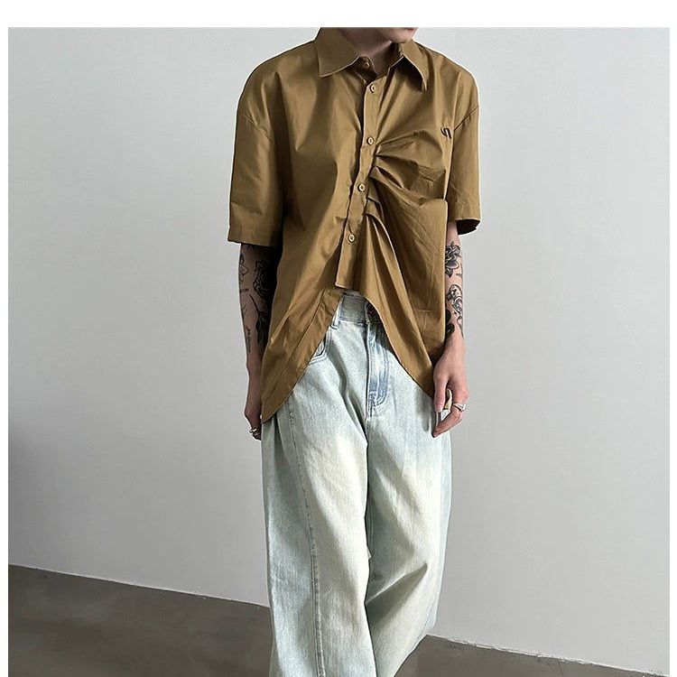 Gen Asymmetric Scrunched Shirt-korean-fashion-Shirt-Gen's Closet-OH Garments