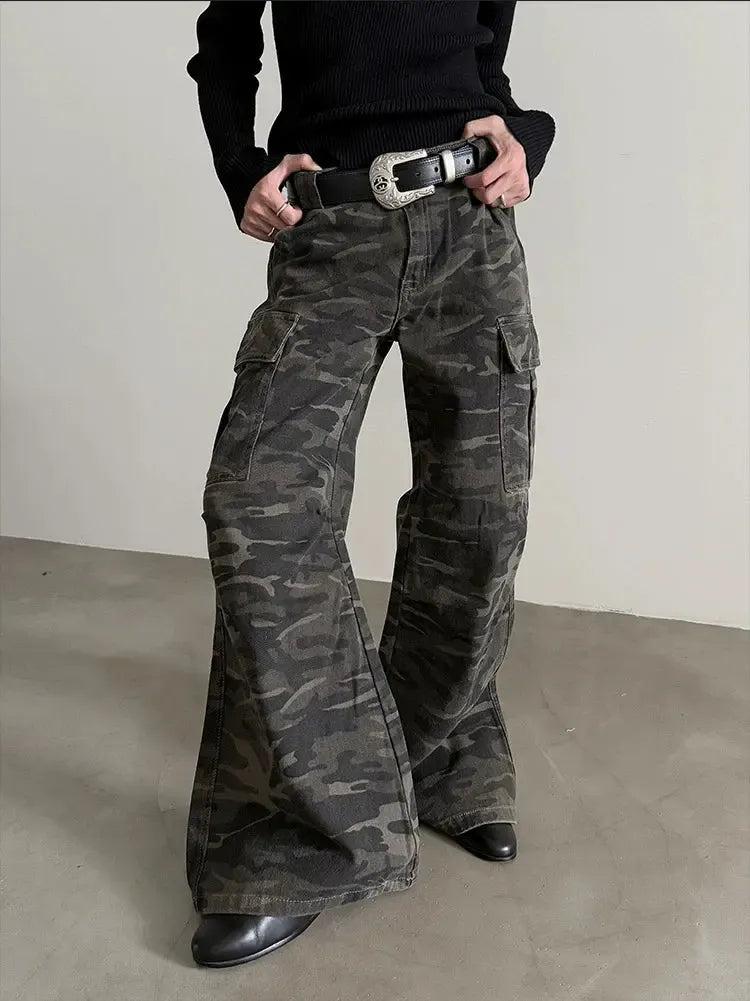 Gen Camouflage Pattern Flare Jeans-korean-fashion-Jeans-Gen's Closet-OH Garments