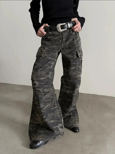 Gen Camouflage Pattern Flare Jeans-korean-fashion-Jeans-Gen's Closet-OH Garments