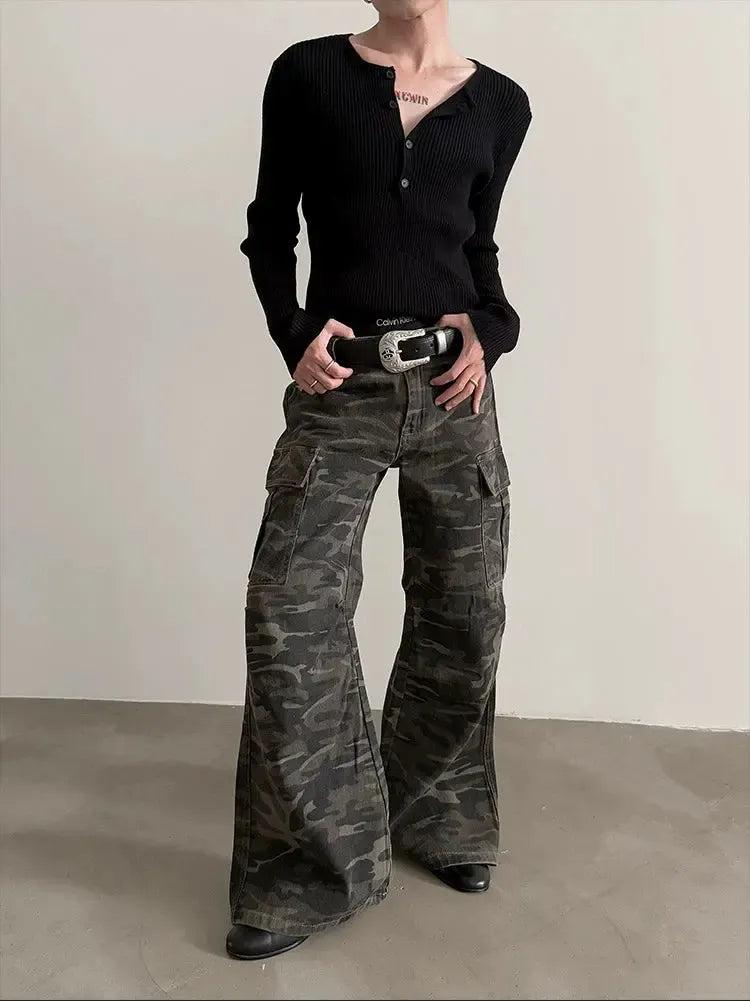 Gen Camouflage Pattern Flare Jeans-korean-fashion-Jeans-Gen's Closet-OH Garments