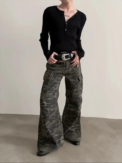 Gen Camouflage Pattern Flare Jeans-korean-fashion-Jeans-Gen's Closet-OH Garments