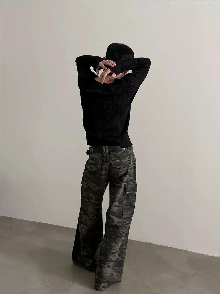 Gen Camouflage Pattern Flare Jeans-korean-fashion-Jeans-Gen's Closet-OH Garments